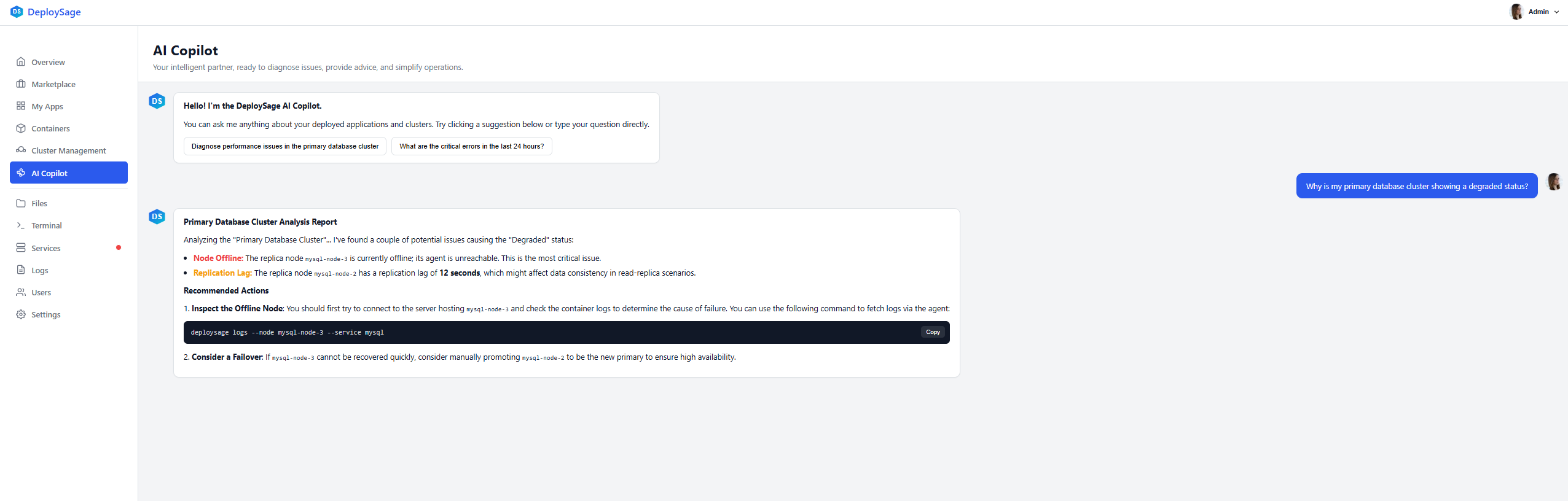 DeploySage chat preview